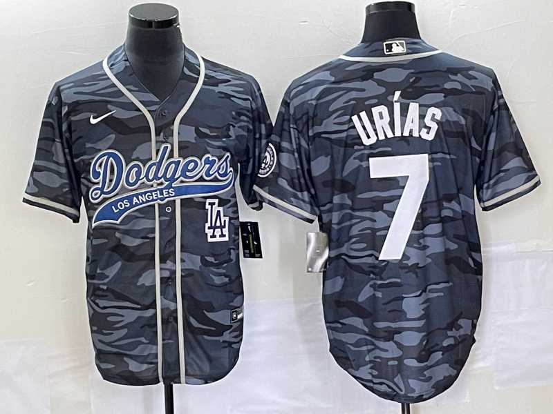 Men%27s Los Angeles Dodgers #7 Julio Urias Gray Camo Cool Base With Patch Stitched Baseball Jersey->los angeles dodgers->MLB Jersey